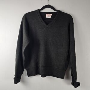 Vintage 1950's 100% Virgin Orlon Campus Vneck Pullover Sweater Size 38 Black